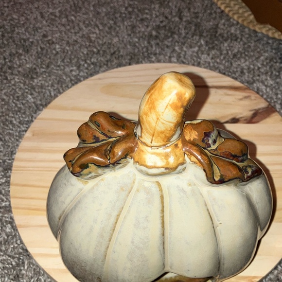 Hand Crafted Stoneware Pottery Pumpkin Tea Light Lantern 6” X 8” - Picture 4 of 5